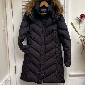 Kenneth Cole Reaction women’s S Down Long Black Puffer Coat Parka Fur Hood